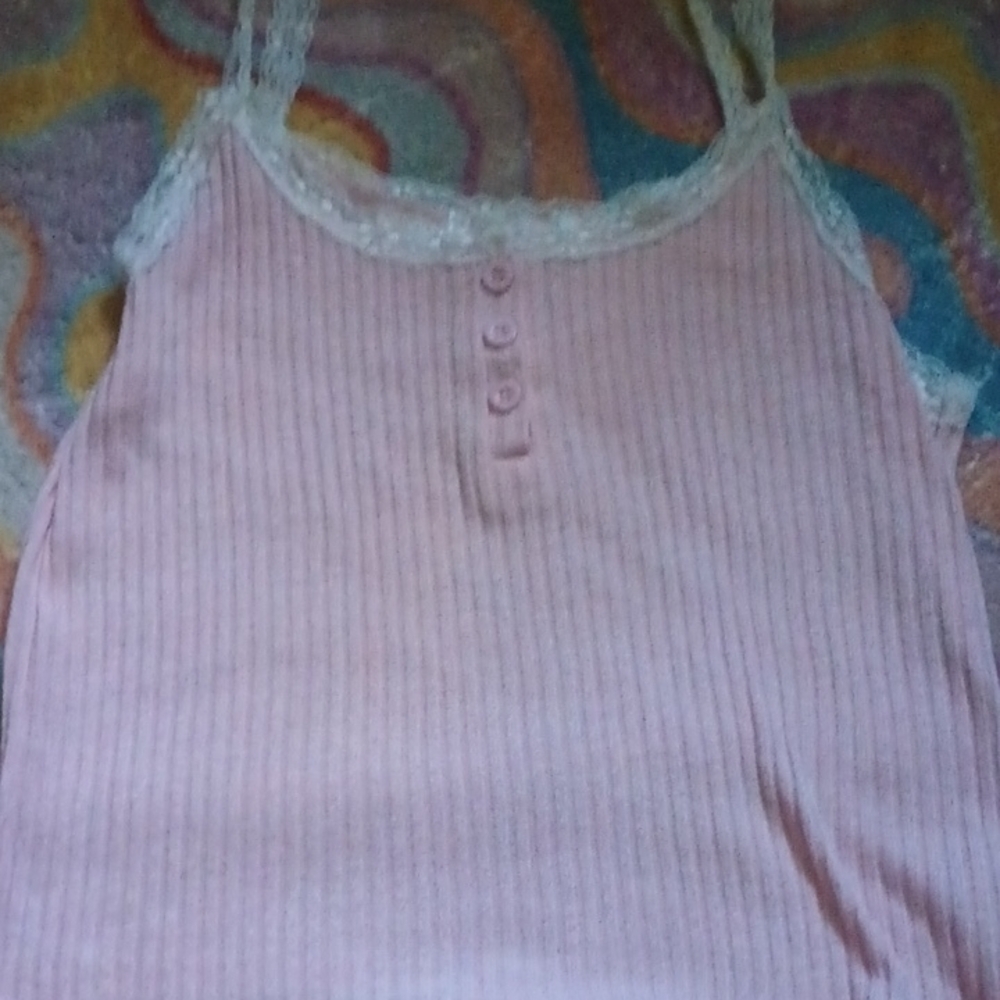 Pink Lace Trim Tank Top